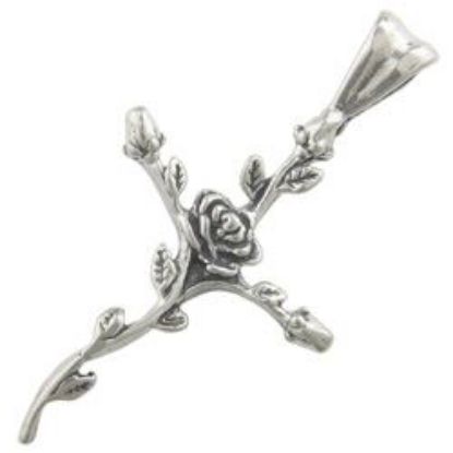 Picture of Sterling Silver Rose Cross Charm Machine Cast