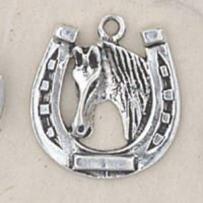 Picture of Sterling Silver Horseshoe with Horse Head, 20x18mm Charm