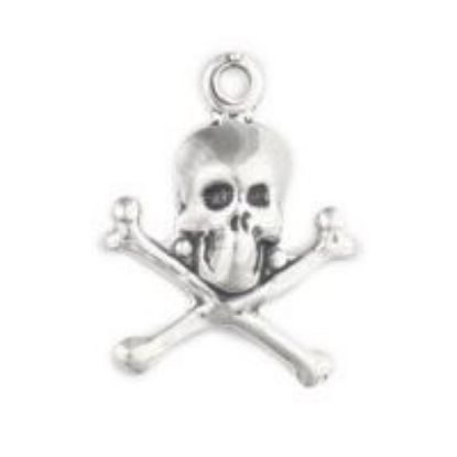 Picture of Sterling Silver Skull & Crossbones Charm Large 17x13mm