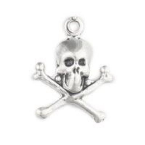 Picture of Sterling Silver Skull & Crossbones Charm Large 17x13mm