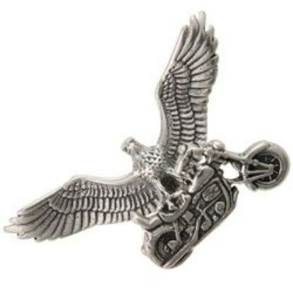 Picture of Sterling Silver Machine Cast Eagle with Motorcycle 3D Charm, 46x27x16mm