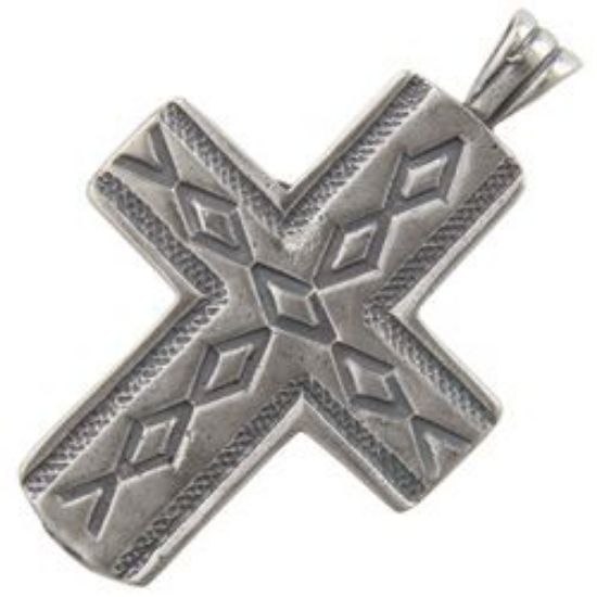 Picture of Sterling Silver Machine Cast Diamond Stamped Loop Cross, 29x37mm