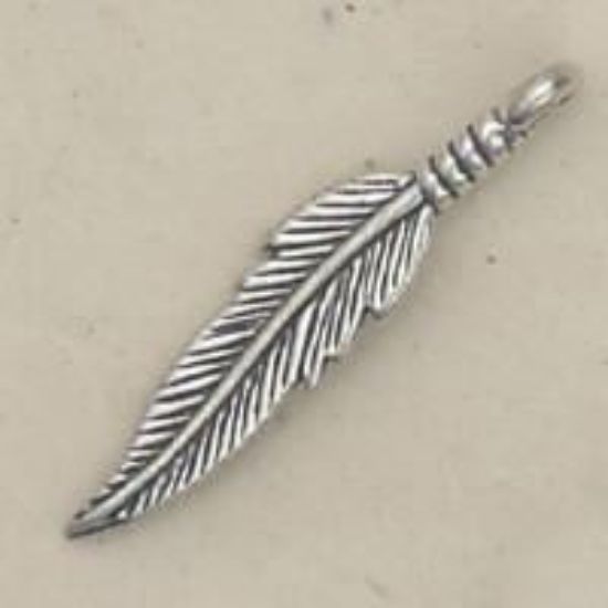 Picture of Sterling Silver Looped Double Sided Feather #2 Machine Cast 33x6.5mm