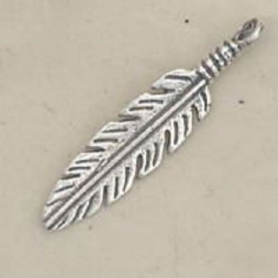 Picture of Sterling Silver Loop Single Sided Feather #8 Machine Cast 28.5x6.5mm