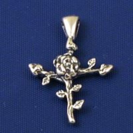 Picture of Sterling Silver Rose Cross Small Machine Cast 35x19mm