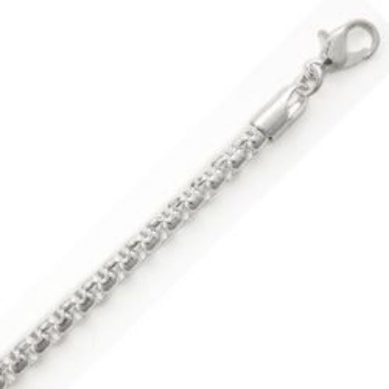 Picture of Silver Plated Box Round Chain 4mm 24". IMPORTED ECONOMY QUALITY CHAINS: DUE TO THE PRICE, THIS ITEM VARIES IN LENGTH AND SIZE, NO REFUNDS OR EXCHANGES.
