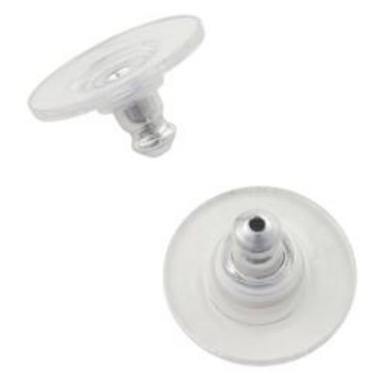 Picture of Nickel Plated Plastic Ear Clutches 0.03" Hole x 7/16"<br />20 Pair