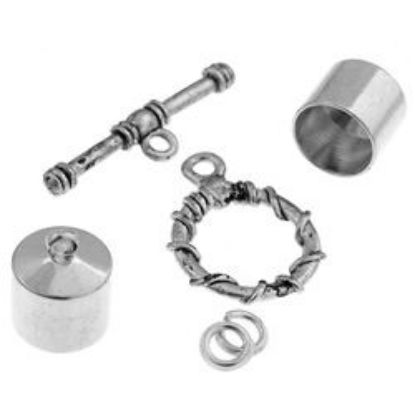 Picture of Silver Plated Kumihimo Finding Kit<br />10mm End Cap/Jump Ring/Toggle