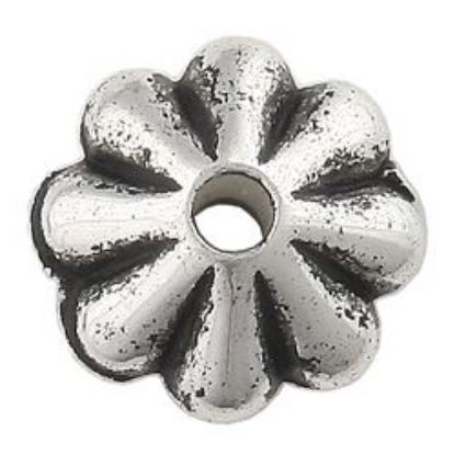 Picture of Silver Plated Daisy Oxidized Beads 6mm<br />100 Beads