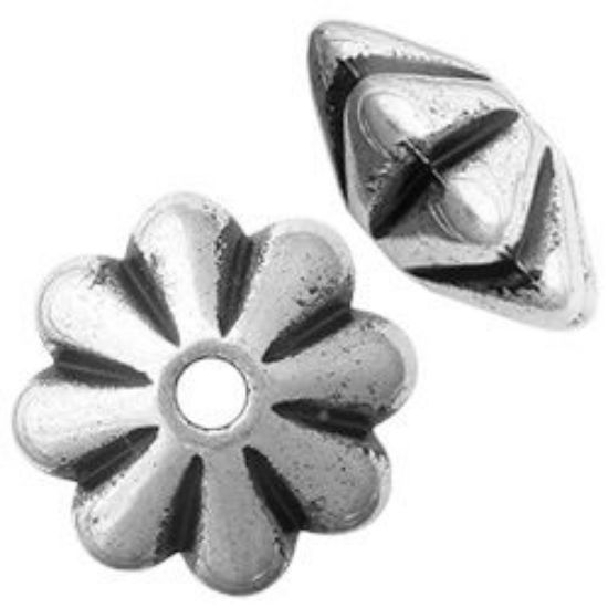 Picture of Silver Plated Daisy Oxidized Beads 9mm<br />100 Beads