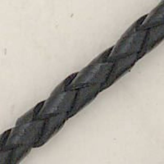 Picture of Handmade Black Leather Bolo Cord, 4 Ply, 42" Length. Approx. 4-4.5mm Thick.