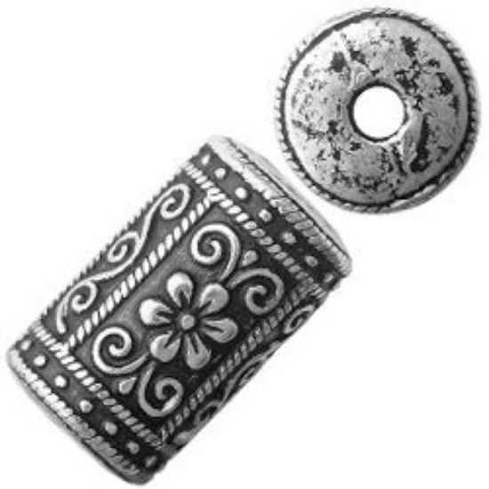 Picture of Silver Plated Oxidized Fancy Beads 10x17mm 2.6mm Hole<br />6 Beads