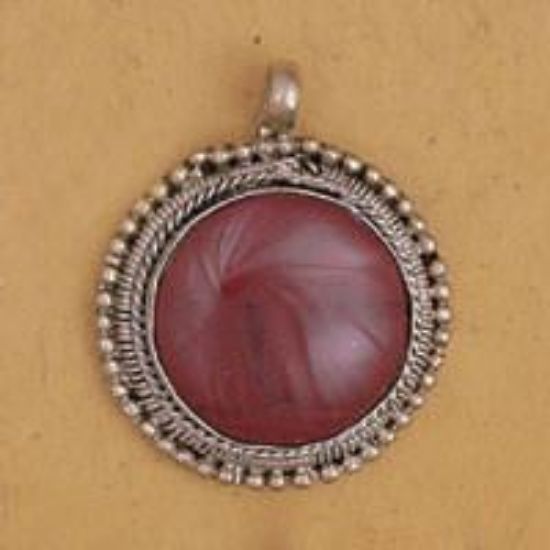 Picture of Round Red Jasper Base Metal Pendant 29mm