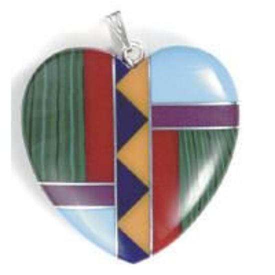 Picture of Inlay Pendant, Imitation Block Heart with Bail, 30mm