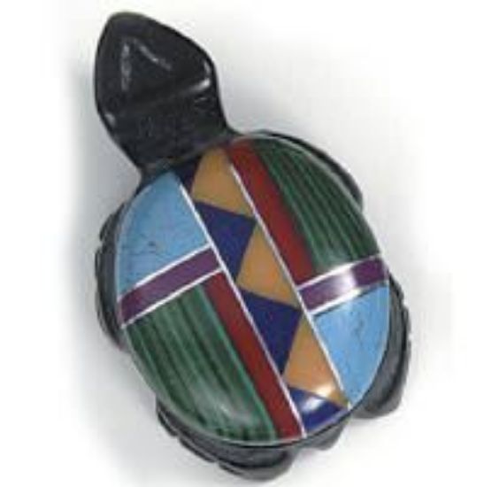 Picture of Fetish Inlay, Imitation Block with Metal Drilled Turtle, 20x30mm