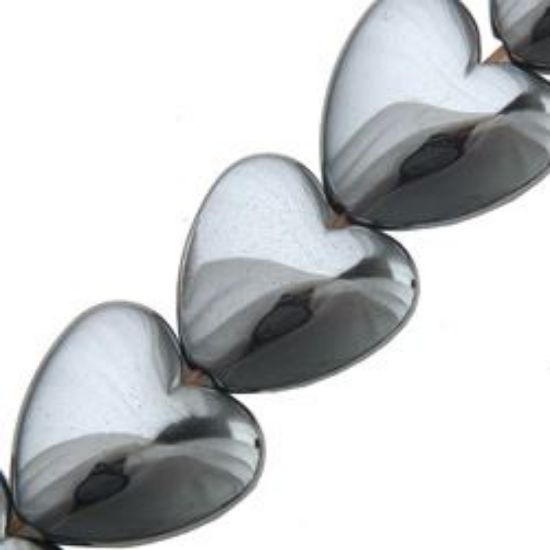 Picture of Hematine Puffed Heart 12mm 16" Strand