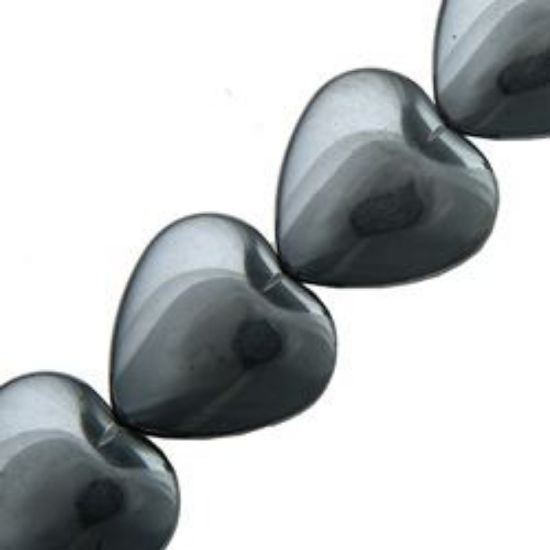 Picture of Hematine Puffed Heart 15mm 16" Strand