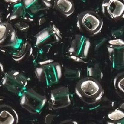 Picture of Size 6 Japanese Seed Beads, Silver-Lined Dark Green (#16A), Approximately 25 Grams