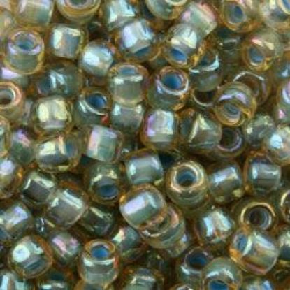 Picture of Size 6 Japanese Seed Beads, Topaz Colorlined Sage Aurora Borealis (#356F), Approximately 25 Grams