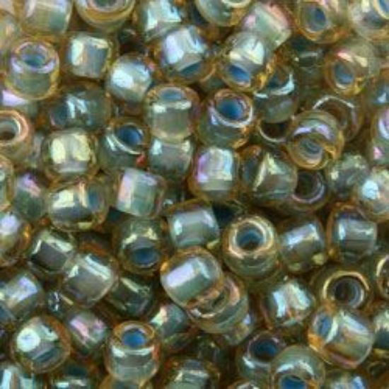 Picture of Size 6 Japanese Seed Beads, Topaz Colorlined Sage Aurora Borealis (#356F), Approximately 25 Grams