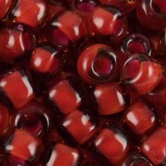 Picture of Size 6 Japanese Seed Beads, Rust Colorlined Burnt Orange(#373A), Approximately 25 Grams