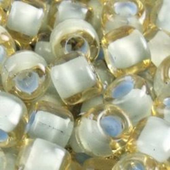 Picture of Size 6 Japanese Seed Beads, Pale Topaz Colorlined Seafoam (#374G), Approximately 25 Grams