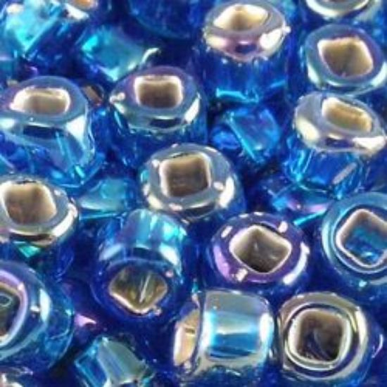 Picture of Size 6 Japanese Seed Beads, Silver-Lined Blue Aurora Borealis (#633), Approximately 25 Grams