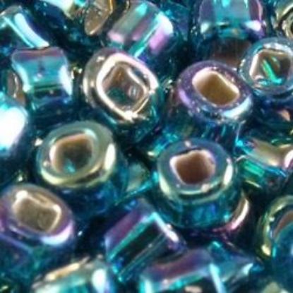 Picture of Size 6 Japanese Seed Beads, Silver-Lined Peacock Green Aurora Borealis (#643), Approximately 25 Grams