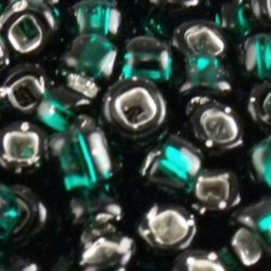 Picture of Size 8 Japanese Seed Beads, Silverlined Dark Green (#16A), Approximately 25 Grams