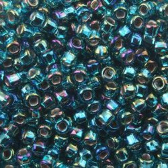 Picture of Size 8 Japanese Seed Beads, Silver-lined Peacock Green Aurora Borealis (#643), Approximately 25 Grams