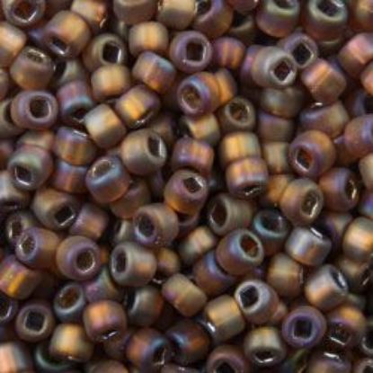 Picture of Size 8 Japanese Seed Beads, Silverlined Brown Matte Aurora Borealis (#F648), Approximately 25 Grams