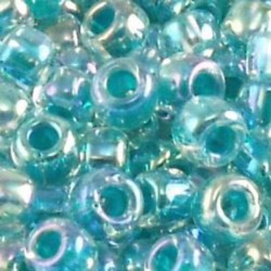 Picture of Size 11 Japanese Seed Beads, Colorlined Turquoise Aurora Borealis (#262), Approximately 25 Grams