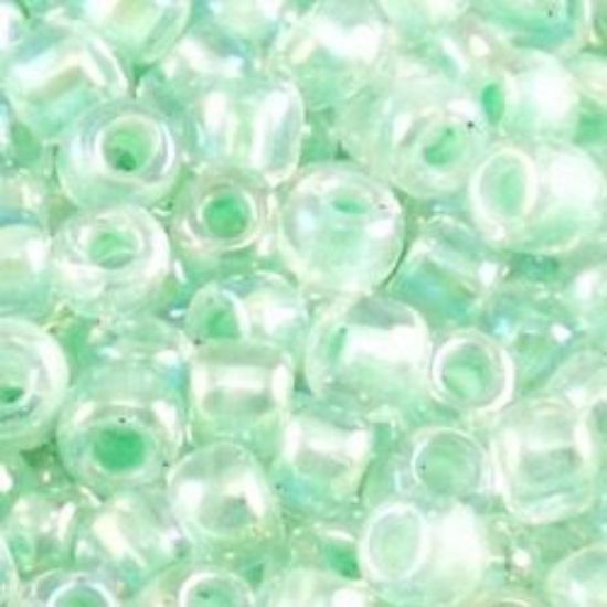 Picture of Size 11 Japanese Seed Beads, Colorlined Neon Green Aurora Borealis (#262A), Approximately 25 Grams