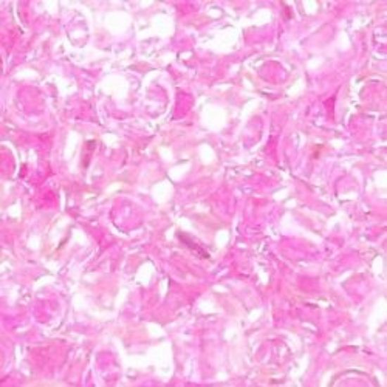 Picture of Size 11 Japanese Seed Beads, Colorlined Pink Aurora Borealis (#267), Approximately 25 Grams