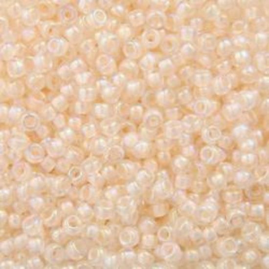 Picture of Size 11 Japanese Seed Beads, Colorlined Light Beige Aurora Borealis (#281), Approximately 25 Grams