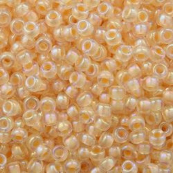Picture of Size 11 Japanese Seed Beads, Colorlined Beige Aurora Borealis (#282), Approximately 25 Grams