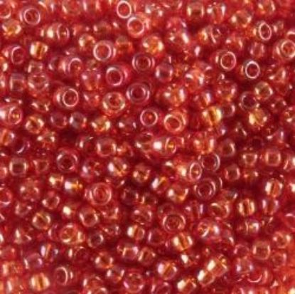 Picture of Size 11 Japanese Seed Beads, Aurora Borealis Lined Rusty Red (#299K), Approximately 25 Grams