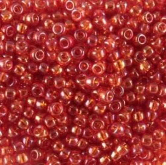 Picture of Size 11 Japanese Seed Beads, Aurora Borealis Lined Rusty Red (#299K), Approximately 25 Grams