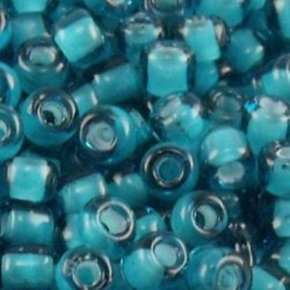 Picture of Size 11 Japanese Seed Beads, Turquoise Colorlined White (#327C), Approximately 25 Grams