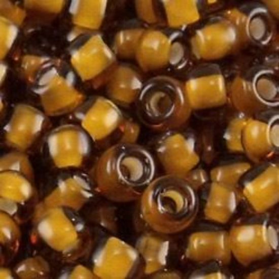 Picture of Size 11 Japanese Seed Beads, Dark Topaz Colorlined White (#327D), Approximately 25 Grams