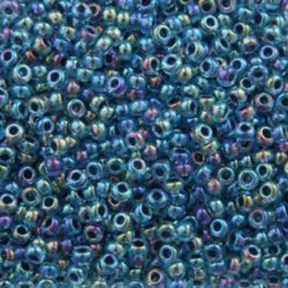 Picture of Size 11 Japanese Seed Beads, Aqua Colorlined Sapphire Aurora Borealis (#339), Approximately 25 Grams
