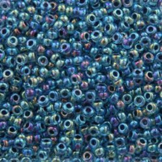 Picture of Size 11 Japanese Seed Beads, Aqua Colorlined Sapphire Aurora Borealis (#339), Approximately 25 Grams