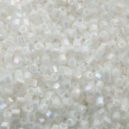 Picture of Size 15 Hexagon Seed Bead, Opaque Lustre White Pearl Aurora Borealis #420A, Approximately 25 Grams