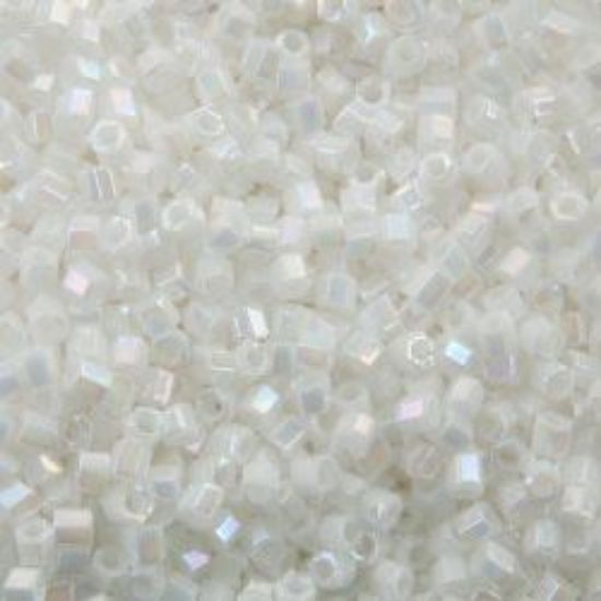Picture of Size 15 Hexagon Seed Bead, Opaque Lustre White Pearl Aurora Borealis #420A, Approximately 25 Grams