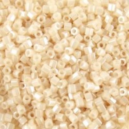 Picture of Size 15 Hexagon Seed Bead, Opaque Lustre Off White #421A, Approximately 25 Grams