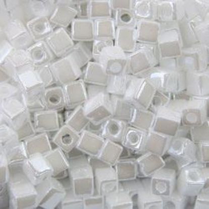 Picture of Square 3x3mm Seed Bead, Opaque Lustre White Pearl #420, Approximately 25 Grams