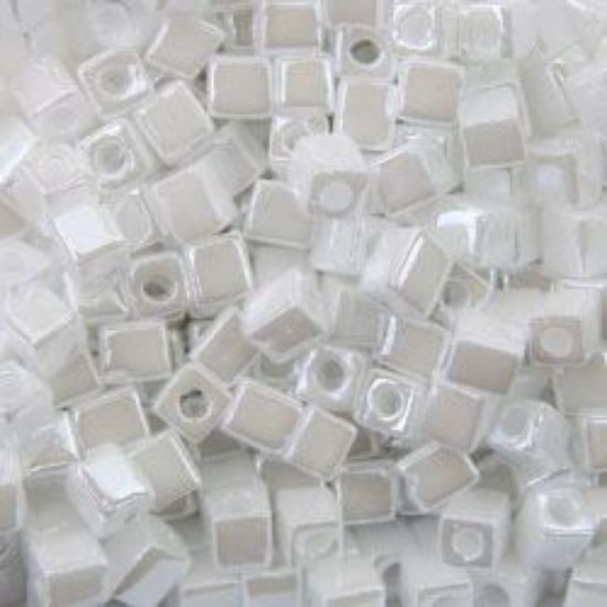 Picture of Square 3x3mm Seed Bead, Opaque Lustre White Pearl #420, Approximately 25 Grams