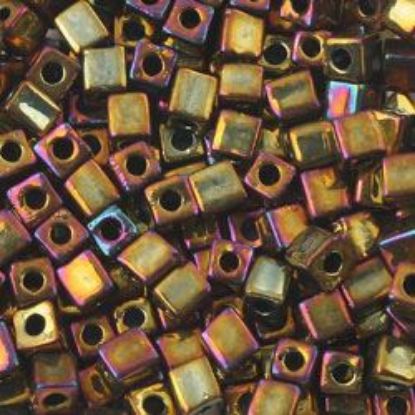 Picture of Square 3x3mm Seed Bead, Metallic Gold Iris #462D, Approximately 25 Grams