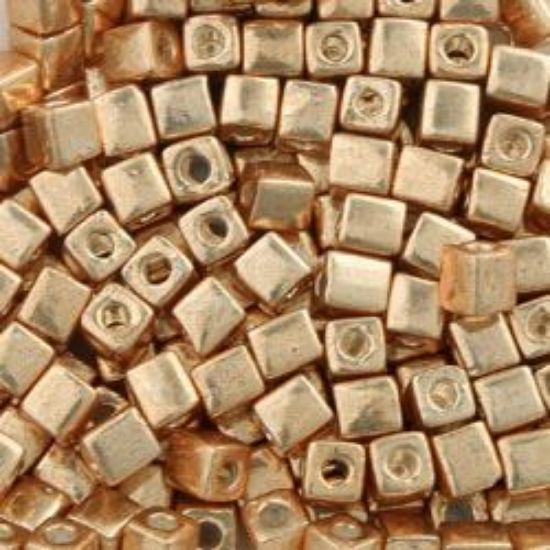 Picture of Square 3x3mm Seed Bead, Galvanized Gold #471, Approximately 25 Grams