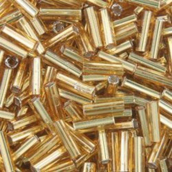 Picture of Silverlined Gold Bugle Beads #4 / Size 6mm<br />Approximately 25 Grams